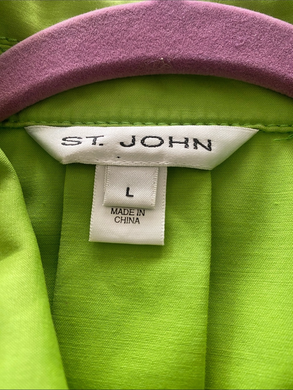 St. John Vibrant Lime Green Top with Pink Hanger Accent